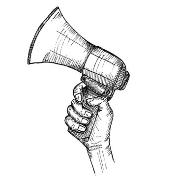 hold the megaphone, hand drawn vector illustration