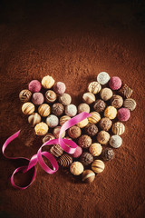 Heart shaped arrangement of luxury chocolates