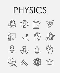 Simple collection of physics related line icons.