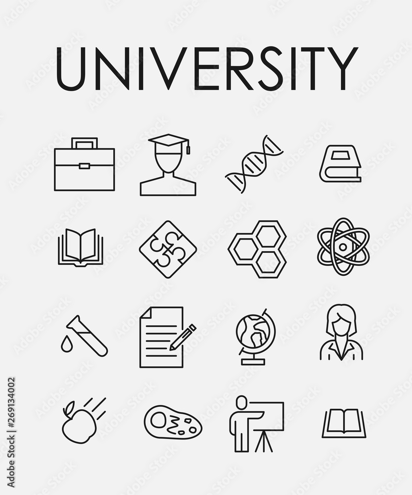 Poster simple collection of university related line icons.