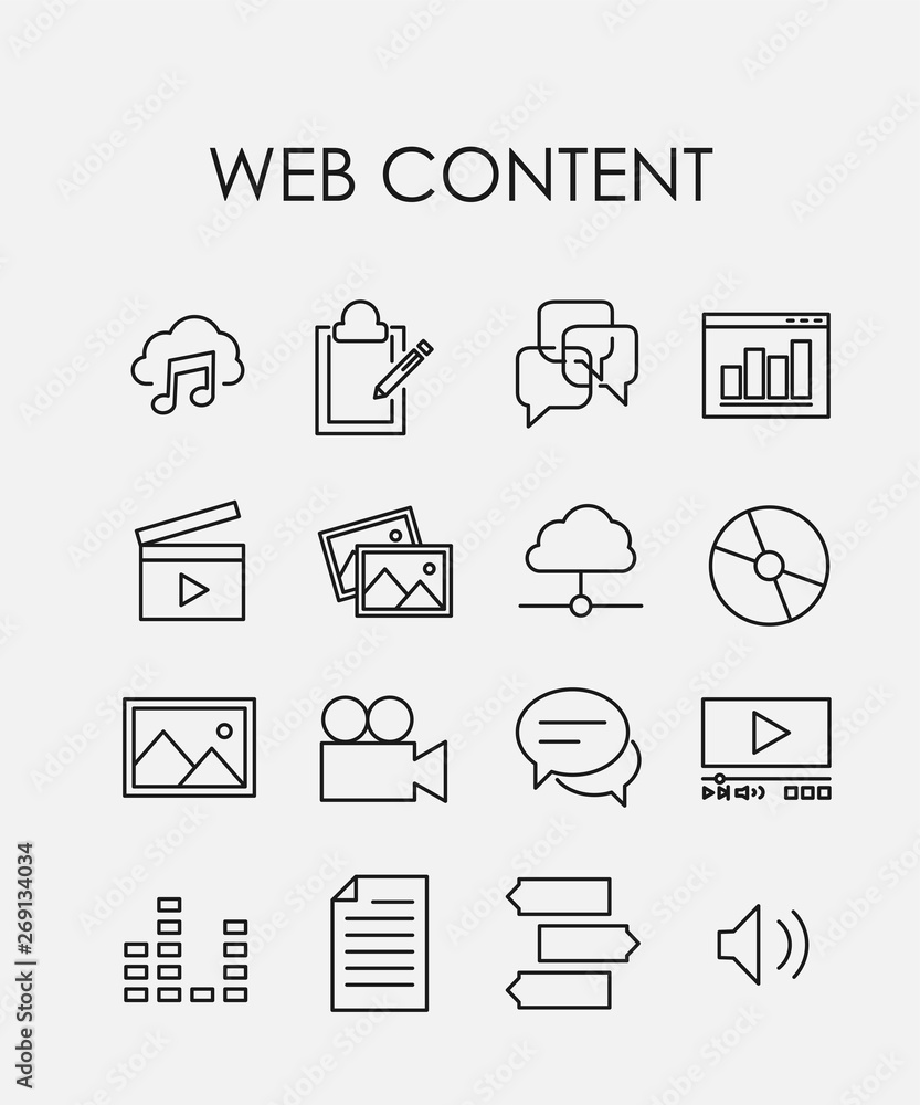 Poster simple collection of web content related line icons.