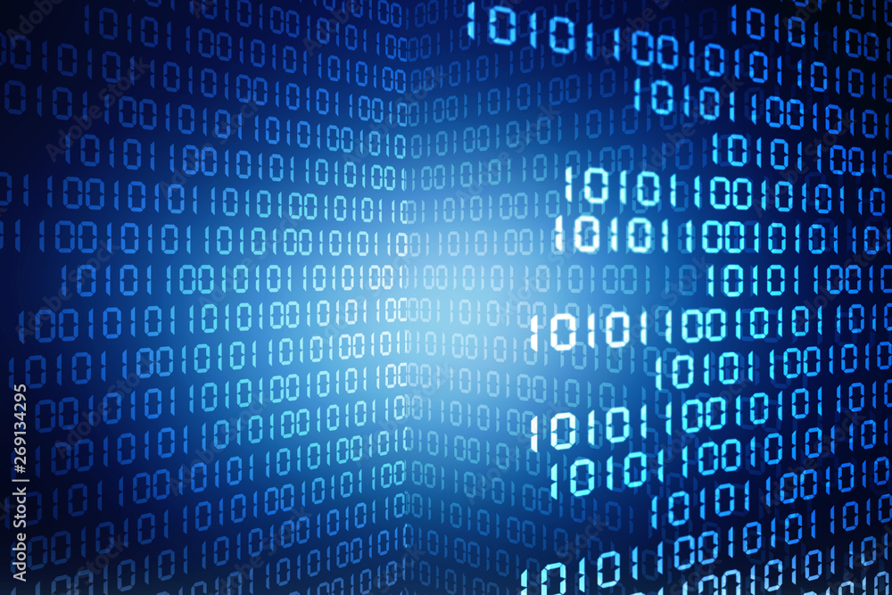 Fototapete 2d illustration abstract digital binary data on computer screen