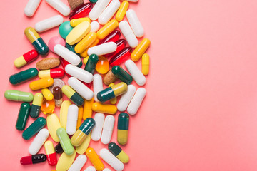 Pile of colored pills, capsule and tablets