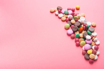 Pile of colored pills, capsule and tablets