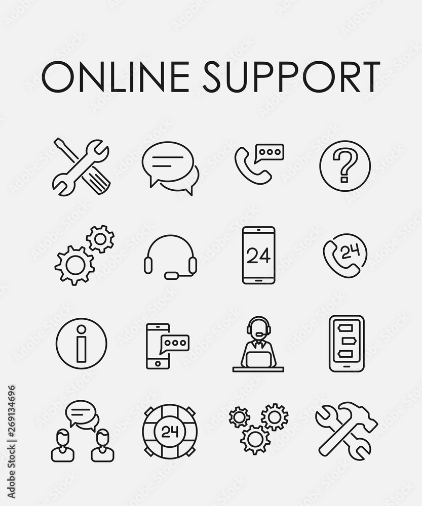 Poster support service related vector icon set