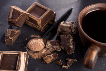 dark chocolate and cocoa powder