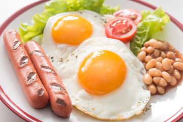 English breakfast with fried egg