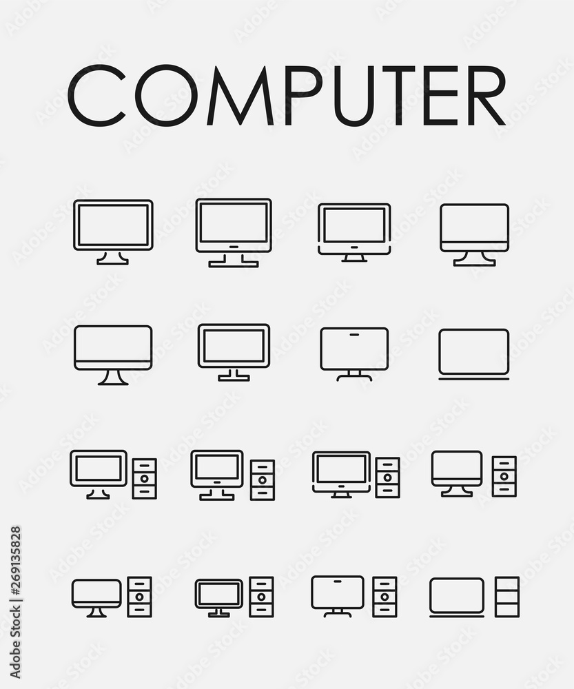Poster simple collection of computer related line icons.