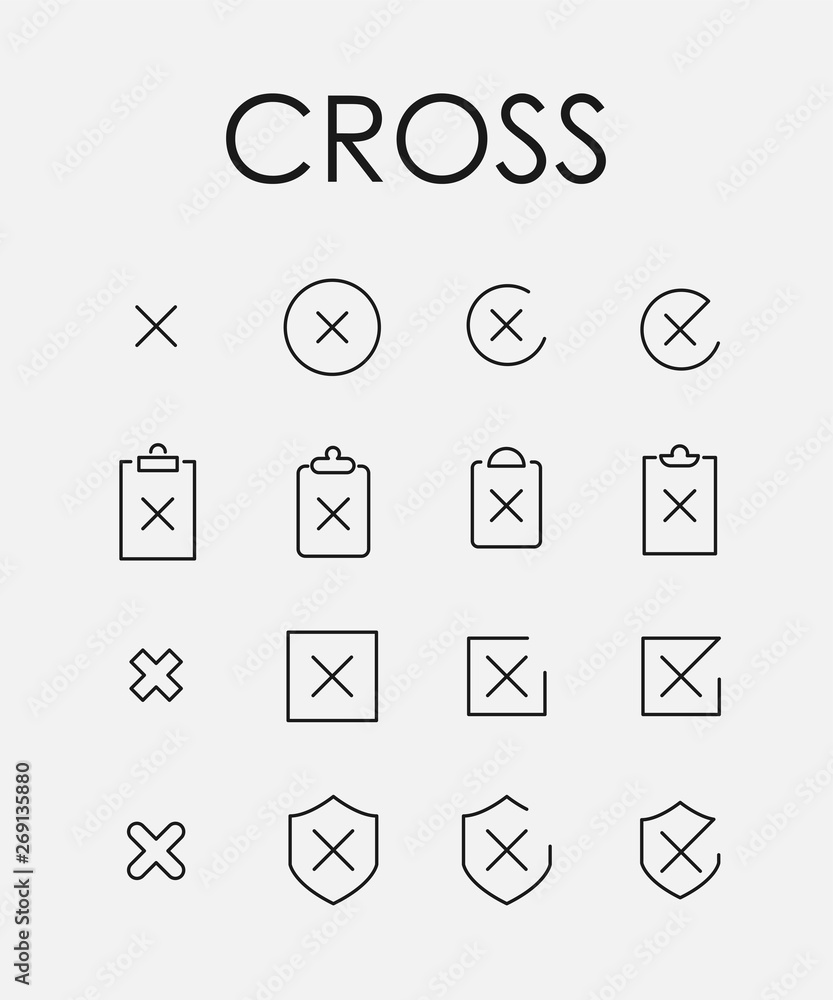 Poster cross related vector icon set.