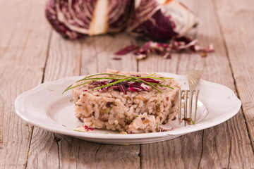 Risotto with red radicchio.