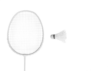 White badminton racket and shuttlecock isolated on white background