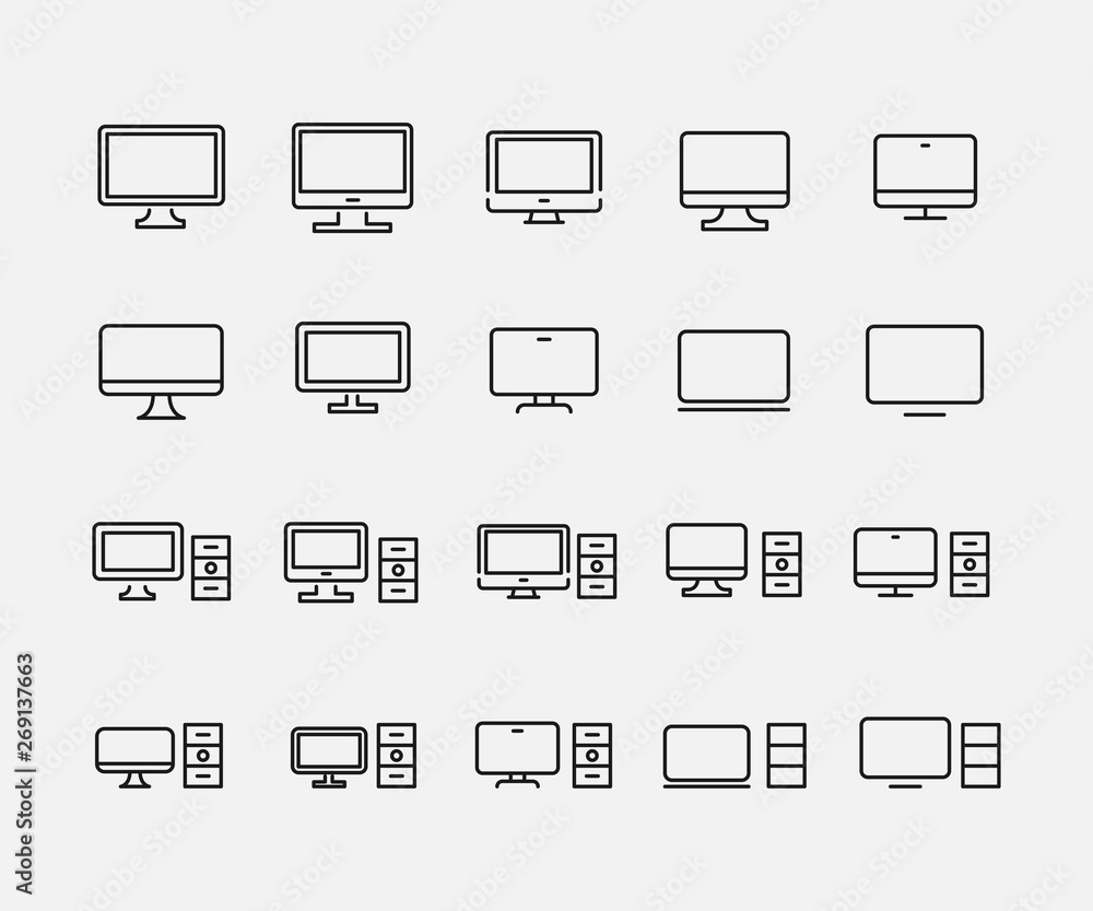 Poster simple collection of computer related line icons.