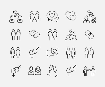 Couple Related Vector Icon Set.