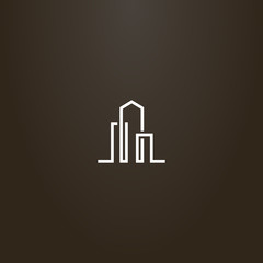 white sign on a black background. simple vector line art abstract sign of three high-rise buildings