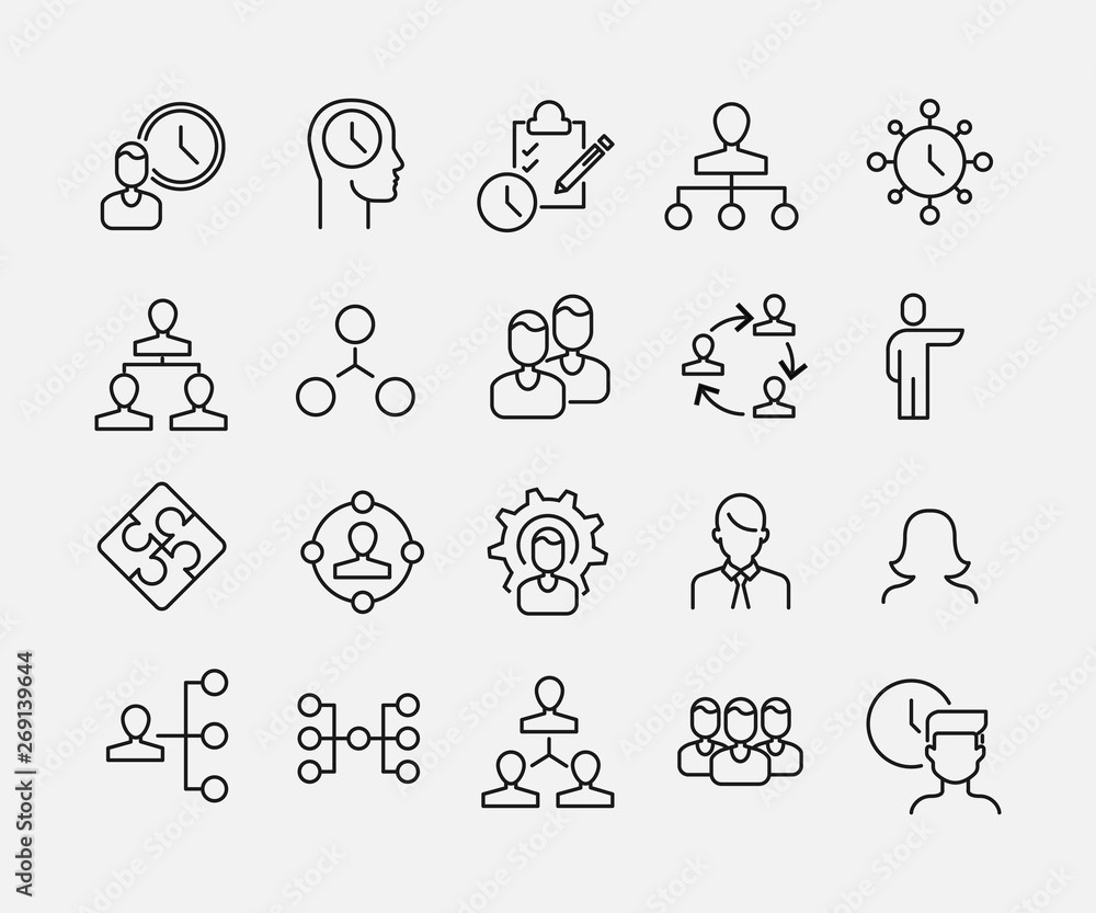 Poster simple collection of organization related line icons.