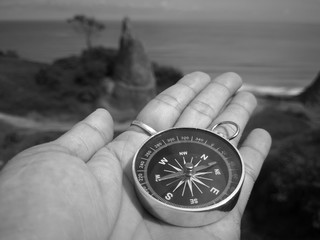 Holding a compass and pointed to your direction and navigation. A compass is an instrument used for...