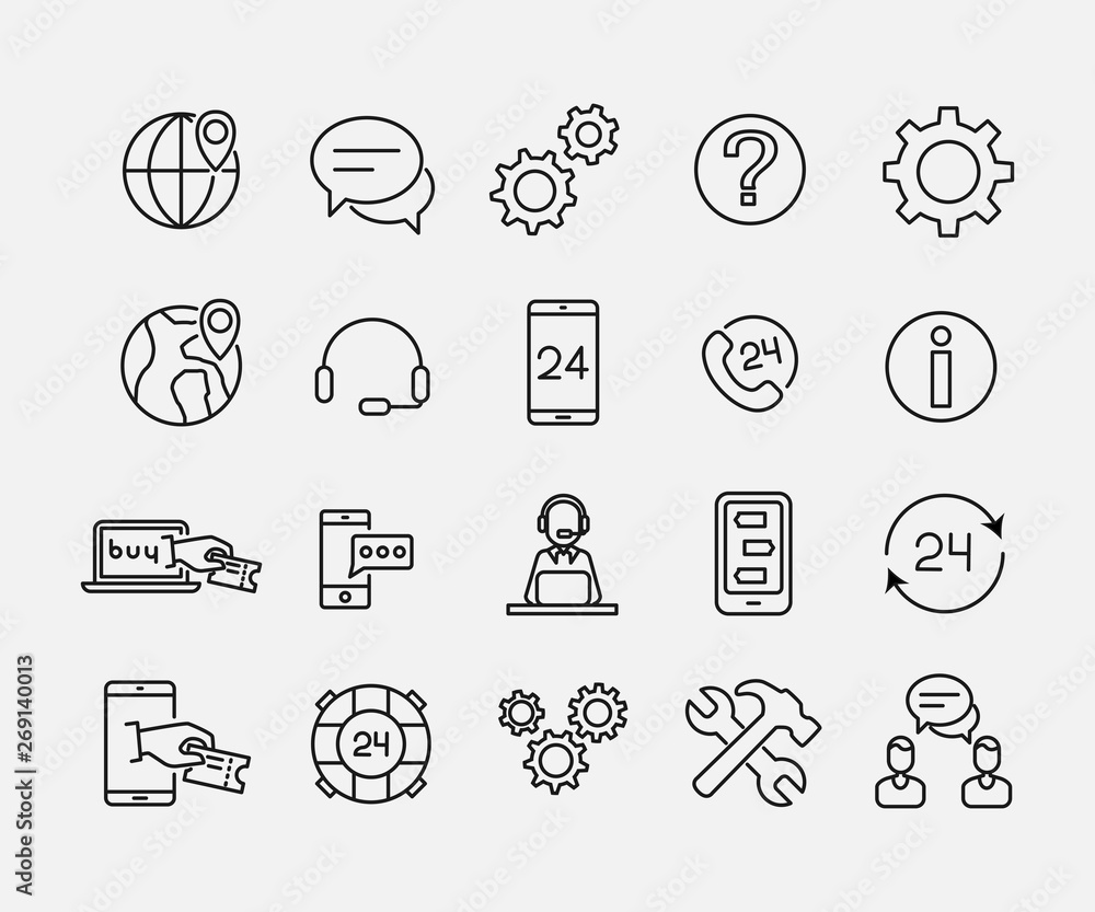 Poster simple collection of customer service related line icons.