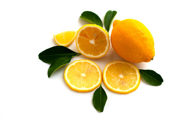 Fototapeta na wymiar fresh lemon with lime and leaves isolated on white background