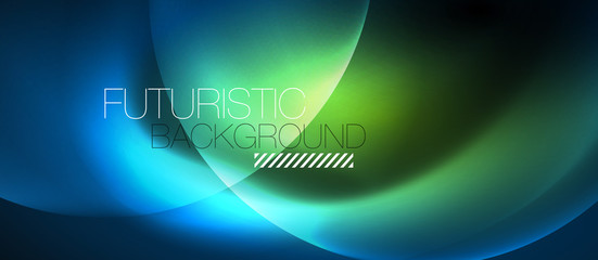 Blue neon bubbles and circles abstract background, futuristic magic techno design