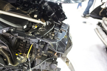 Fototapeta premium Car crash aftermath. accident crashed car part