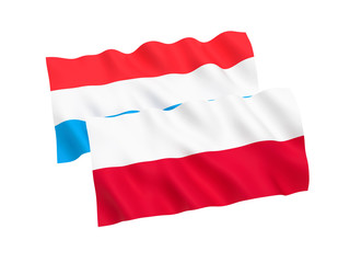 National fabric flags of Poland and Luxembourg isolated on white background. 3d rendering illustration. 1 to 2 proportion.