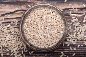 A bowl with raw barley seeds	