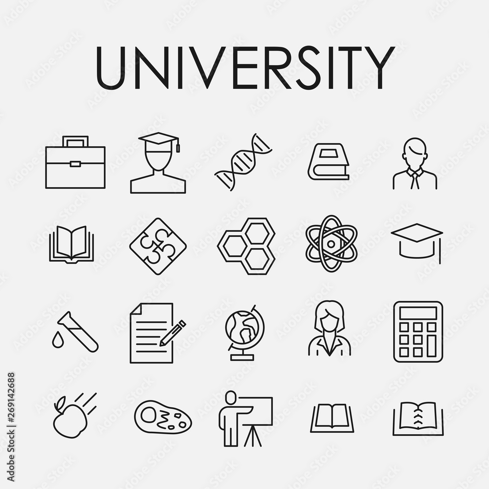 Poster simple collection of university related line icons.