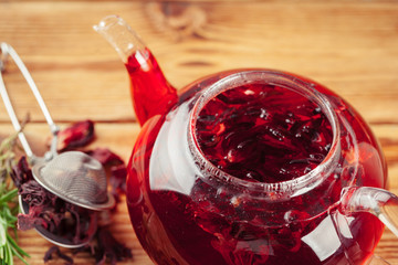red tea on a wooden table