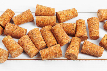 Wine corks on wooden background