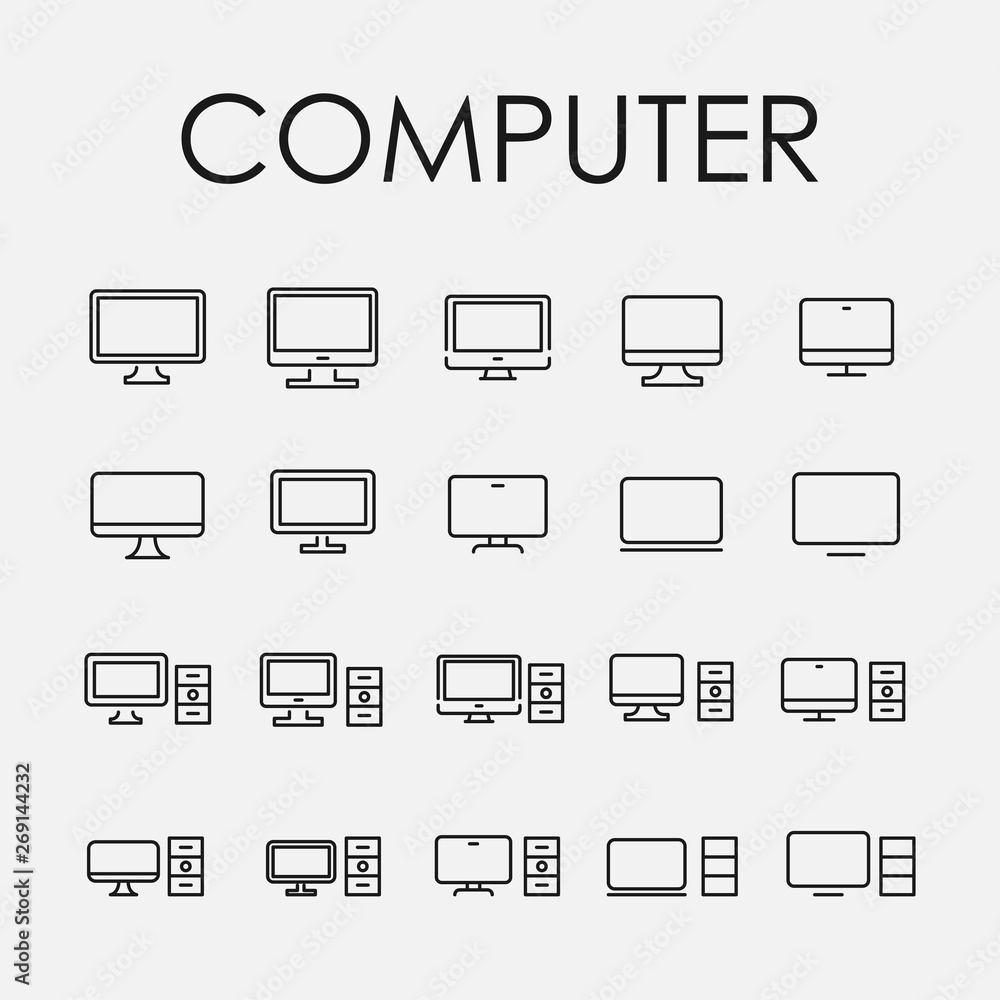 Poster simple collection of computer related line icons.