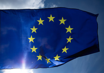 The flag of Europe waving in the wind
