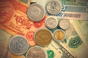 Coins gearweels on the money background