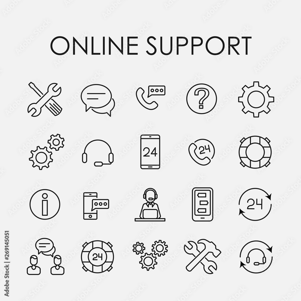 Poster support service related vector icon set