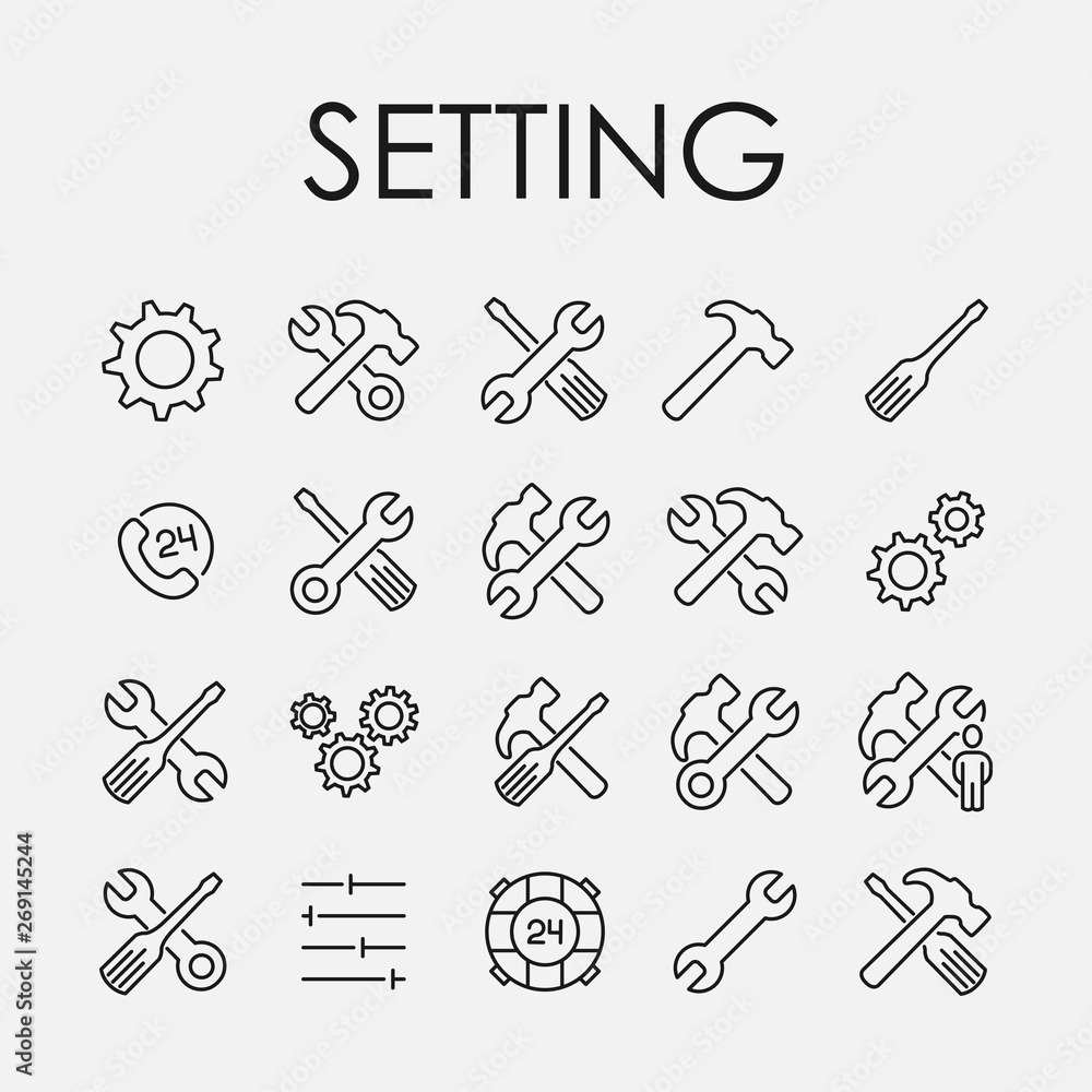 Poster setting related vector icon set.