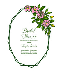 Vector illustration decor of card bridal shower with pattern pink flower frame