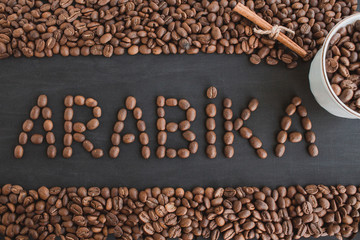 Arabica coffee The word is from coffee beans. The inscription.