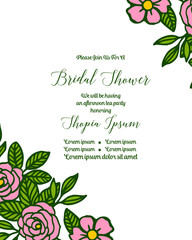 Vector illustration various pink flower frame elegant with banner bridal shower