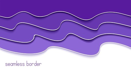 Seamless wave border for decoration design. Abstract paper cut purple wave. Trendy modern design. Horizontal backdrop. Vector illustration.