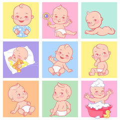 Set with cute little babies of 3-15 months, 