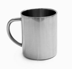 metallic cup good for traveling, stainless and portable for trips ona white background
