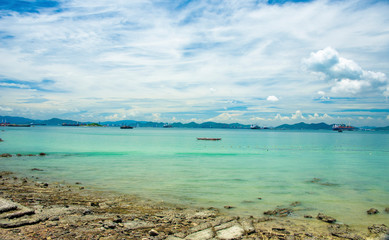 Obraz premium Wave & Sand beach background from Si Chang island Chonburi Thailand , holiday or relax in summer concept.