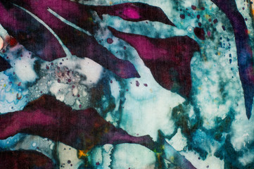 Colorful abstraction, fragment, hot batik, handmade abstract surrealism art on silk, background texture