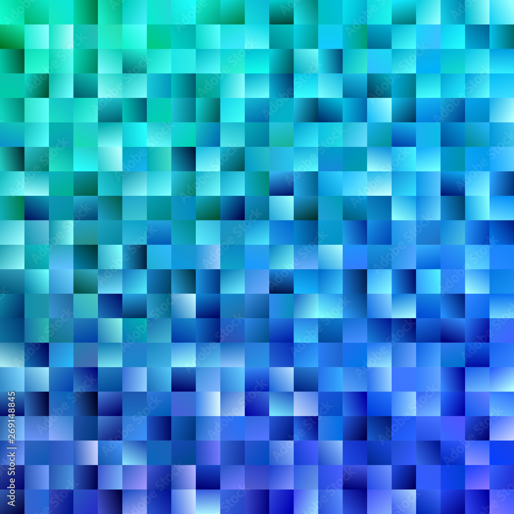 Poster abstract gradient square background - modern mosaic vector design from blue toned squares