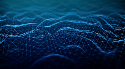 Abstract digital network connection on dark background 3D rendering