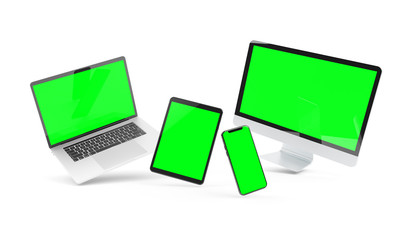 Devices floating on white background 3D rendering