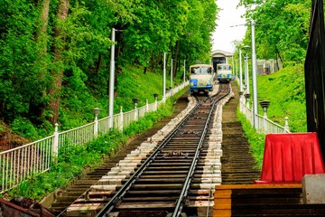 Naklejka premium Transport in Kiev bringing people in the top part of the city