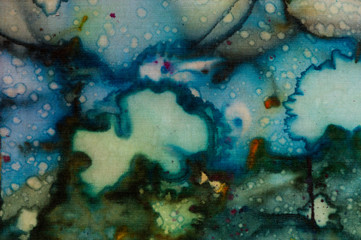 Naklejka premium Colorful abstraction, fragment, hot batik, handmade abstract surrealism art on silk, background texture