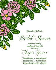 Vector illustration beautiful of pink flower frame for greeting card bridal shower