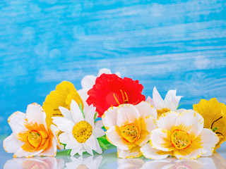 Flowers bouquet on blue background