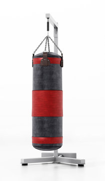 Boxing Sandbag Hanging On The Chain. 3D Illustration